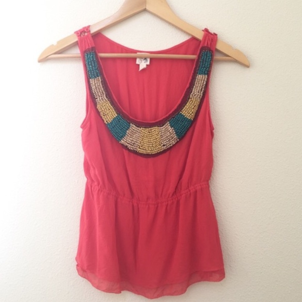 Anthropologie Coral Beaded Tank